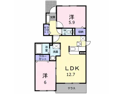 SWEET GARDEN C棟(2LDK/1階)の間取り写真