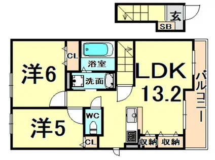 ハレオオノ1(2LDK/2階)の間取り写真