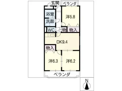 ア・ドリーム牛山(3DK/1階)の間取り写真