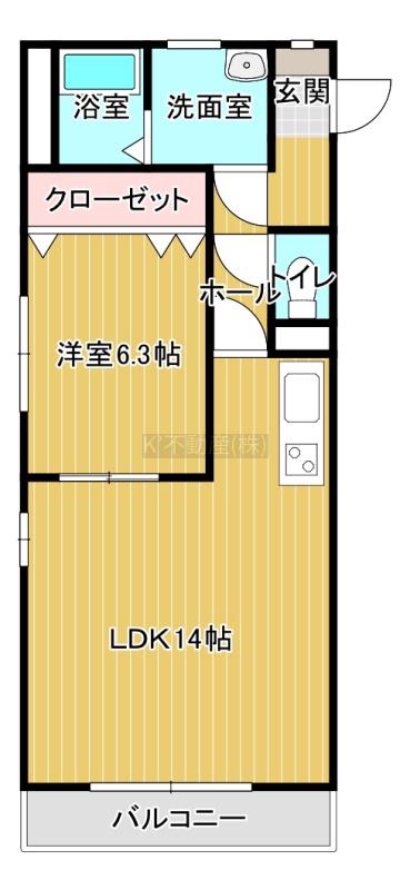 ボンジュール表町(1LDK/2階)の間取り写真