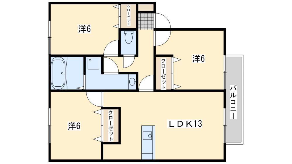 リビングタウン浅川A棟(3LDK/2階)の間取り写真