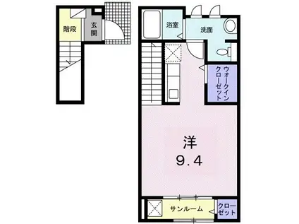 グリーンフローラ 南(ワンルーム/2階)の間取り写真