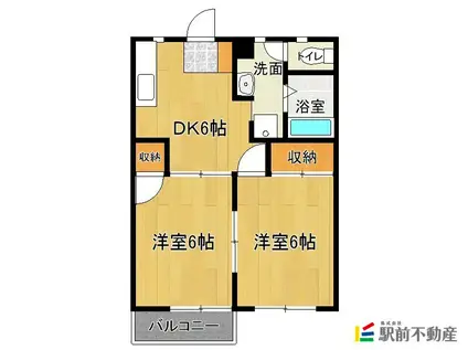 エグゼヒラバル(2DK/2階)の間取り写真