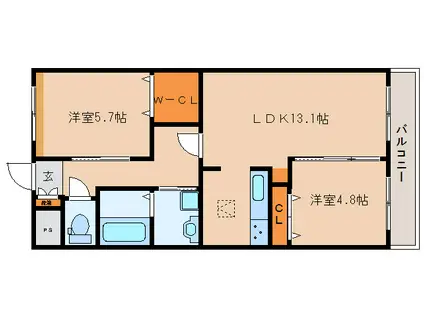 ＪＲ関西本線 大和小泉駅 徒歩10分 2階建 築8年(2LDK/1階)の間取り写真