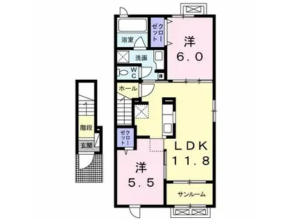 レモン ハウス H(2LDK/2階)の間取り写真