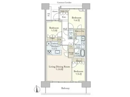 HARUMI FLAG SUN VILLAGE E棟(3LDK/15階)の間取り写真