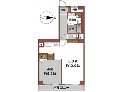 進和難波ハイライフ(1LDK/1階)の間取り写真