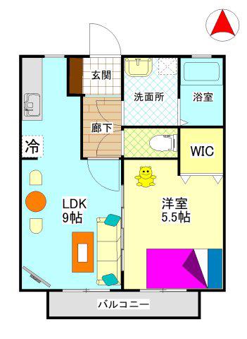 ビバリースクエアB(1LDK/2階)の間取り写真