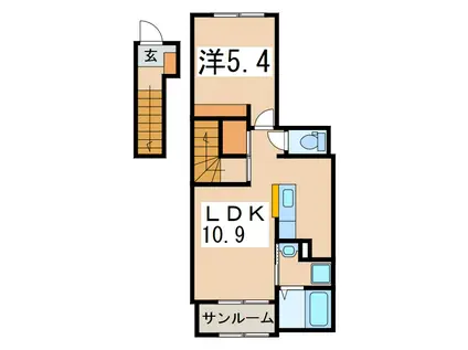 カーサカメリアIX(1LDK/2階)の間取り写真