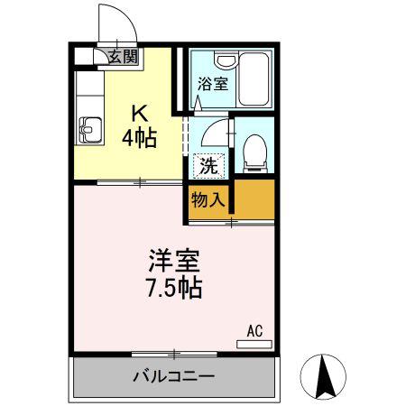 レジデアイ B棟(1K/2階)の間取り写真