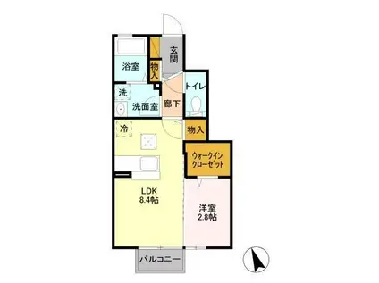 伊佐山ハイツ(1LDK/1階)の間取り写真