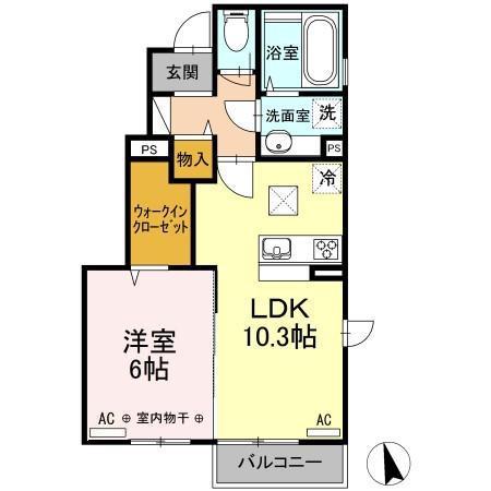 クローバー B(1LDK/1階)の間取り写真