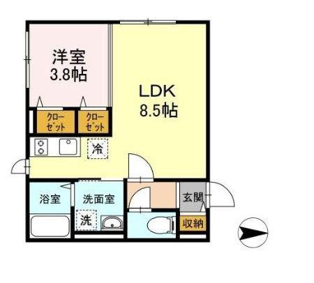 カスタムルーム福室(1LDK/1階)の間取り写真