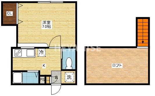 プレイス三原(1K/2階)の間取り写真