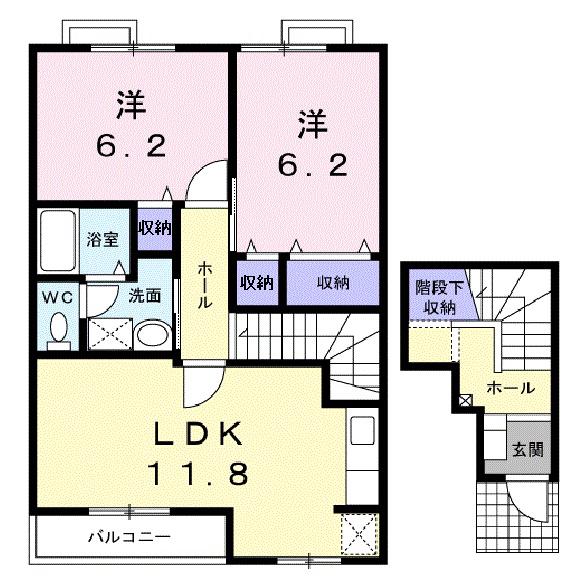 サニーコートA(2LDK/2階)の間取り写真