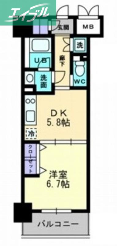 アルファレガロ西古松(1DK/10階)の間取り写真