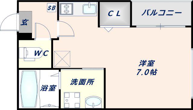 ハーモニーテラス巽(ワンルーム/2階)の間取り写真