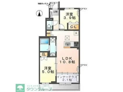 ウエストビレッヂII(2LDK/1階)の間取り写真