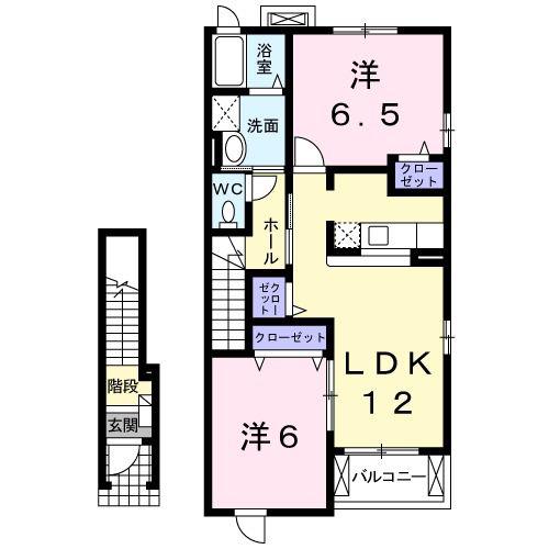フォルテ二島A(2LDK/2階)の間取り写真