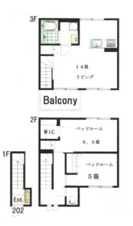 ヴィラ・シンビオーズ三軒茶屋(2LDK/2階)の間取り写真