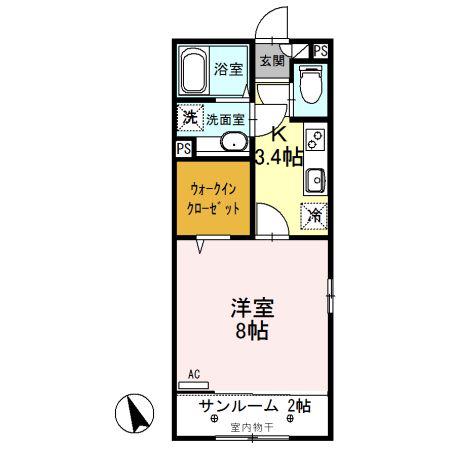ルビー D(1K/2階)の間取り写真