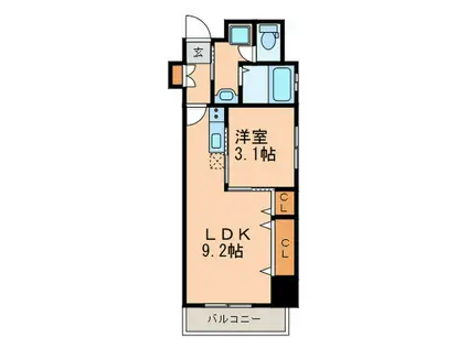 ラクラーレ上前津(1LDK/9階)の間取り写真