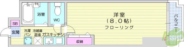 アイショウプラザ旭ヶ丘Ⅴ(1K/4階)の間取り写真