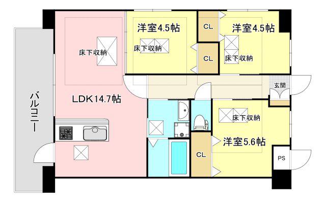 FU-TONIII黒崎(3LDK/4階)の間取り写真