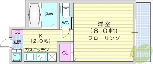 プランドビル北四番丁(1K/6階)の間取り写真