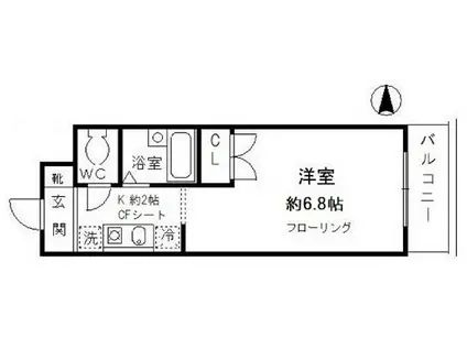 ファインクレスト富士見ヶ丘(1K/2階)の間取り写真