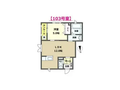 カナディアンビレッジKUISAII(1LDK/1階)の間取り写真
