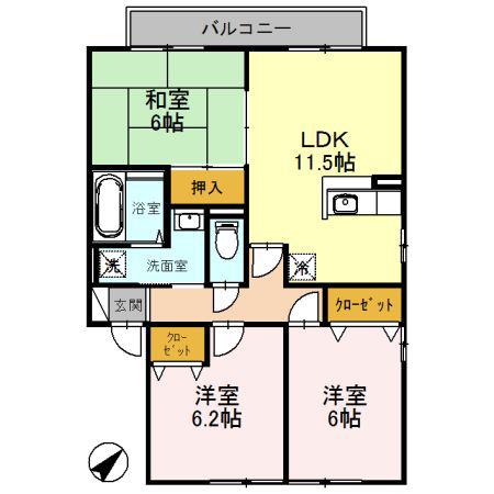 セジュール嘉平 E棟(3LDK/2階)の間取り写真