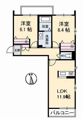 グランベレオ三吉 A棟(2LDK/3階)の間取り写真