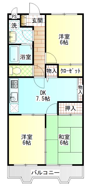 グリーンフィールド(3DK/2階)の間取り写真