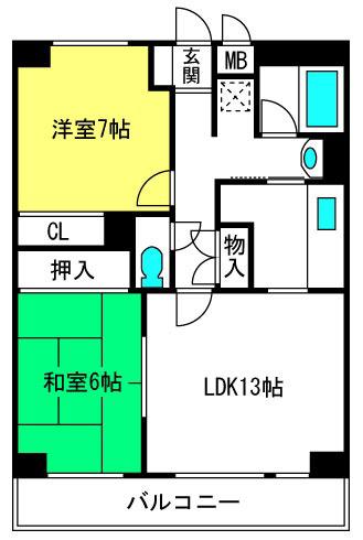 キャラミOMIYA(2LDK/2階)の間取り写真