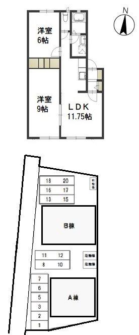 ベルリード平野A(2LDK/1階)の間取り写真