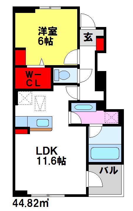 フィデール(1LDK/1階)の間取り写真