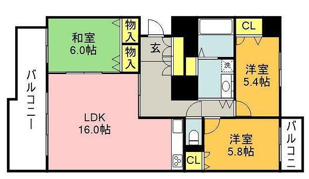 ふよう香椎浜ハイツ5-2(3LDK/2階)の間取り写真