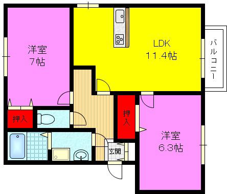 エーデルハイム(2LDK/2階)の間取り写真