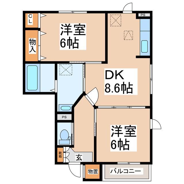 エテルノセルバB(2DK/1階)の間取り写真