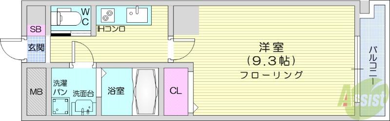 アスコット宮城野(1K/8階)の間取り写真