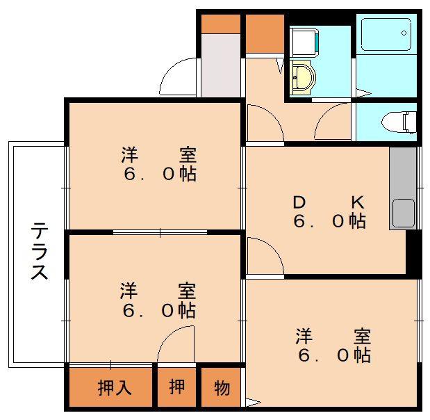 セジュール東山田II B棟(3DK/1階)の間取り写真