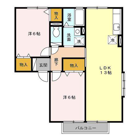 カーサ羽黒 A・B(2LDK/2階)の間取り写真