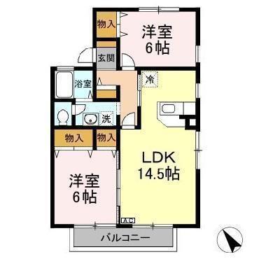 ビィウラ ウエスト(2LDK/1階)の間取り写真