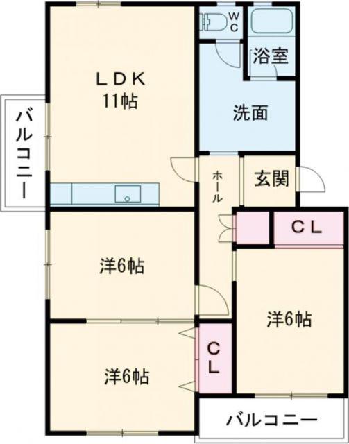 新神野4号棟(3LDK/3階)の間取り写真