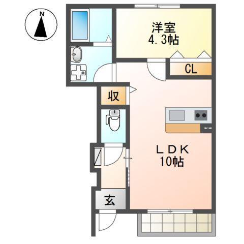 ルル リヴィン(1LDK/1階)の間取り写真