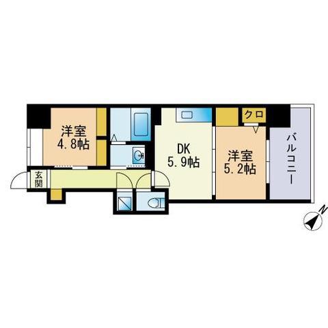 エスティメゾン薬院(2DK/11階)の間取り写真
