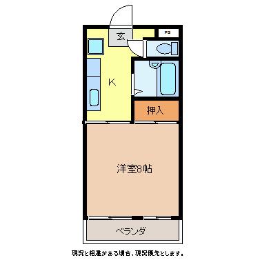 シティハイツヤマザキ(1K/2階)の間取り写真