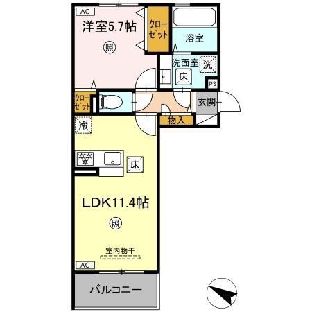 CIEL B棟(1LDK/1階)の間取り写真
