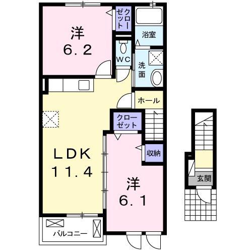 ポムドテールT(2LDK/2階)の間取り写真